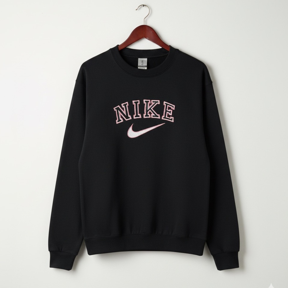 Gildan Crewneck Sweater in Black with Pink Details